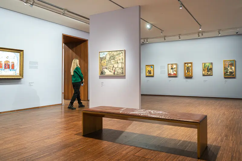 Visitor Explores Chagall Exhibition Gallery at Albertina Museum in Vienna