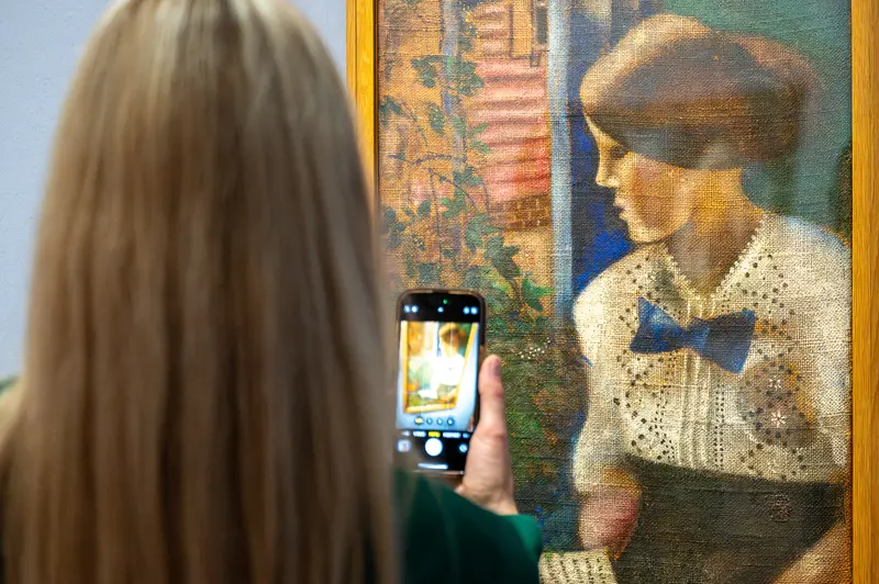 Museum Visitor Photographing Chagall Artwork at Albertina Exhibition in Vienna