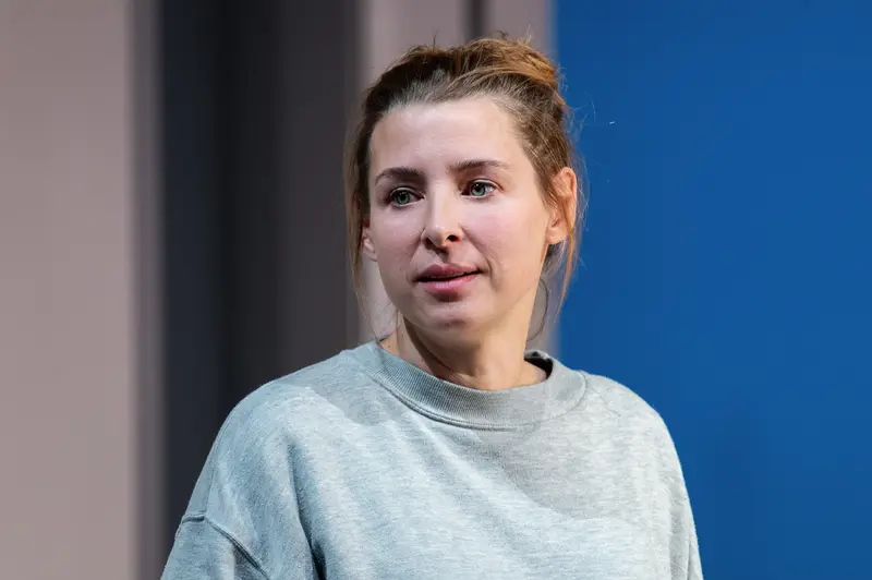 Actress in Gray Sweatshirt During "Nachtlacht" Theater Production, 2024