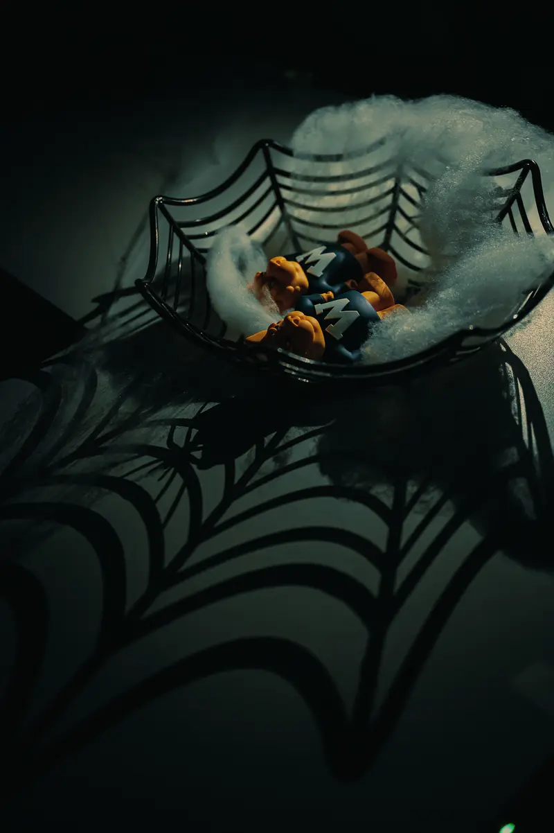 Halloween Spider Web Shadow Tableau with Trapped Figure