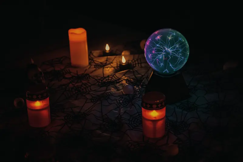 Plasma Globe and Candles: Haunting Halloween Scene at Webster Haunted University