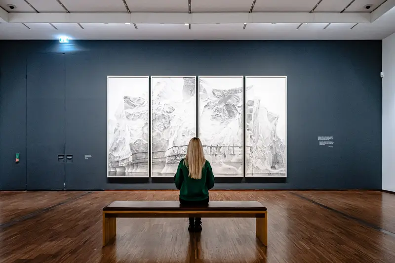 Visitor Contemplating Large Artwork at Albertina Museum in Vienna