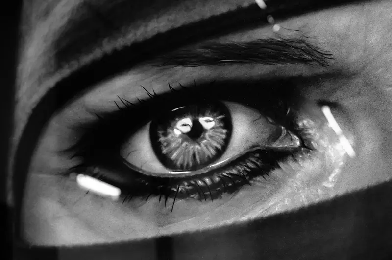 Black and White Extreme Close-Up of a Detailed Human Eye