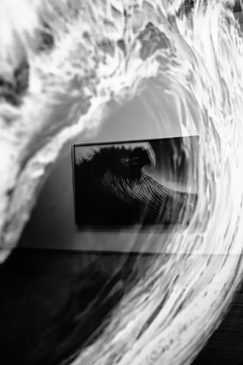 Abstract Black and White Wave Image with Framed Interior View