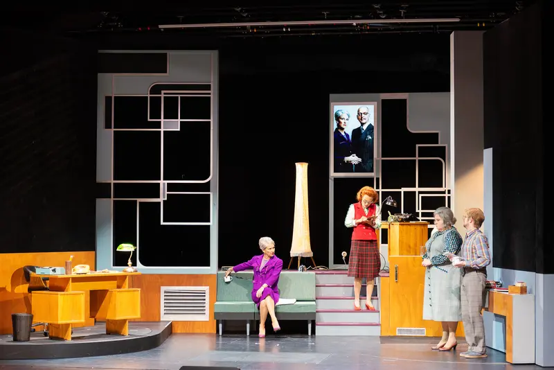Miss Scrooge Theater Production at Kammerspielen, Stylized 1960s Office Set