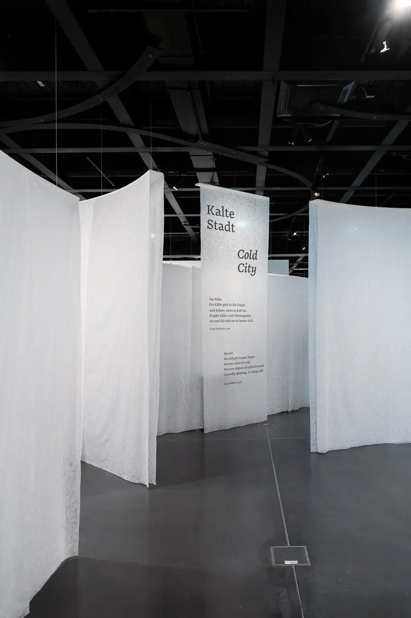 Cold City Exhibition Installation with White Dividing Walls