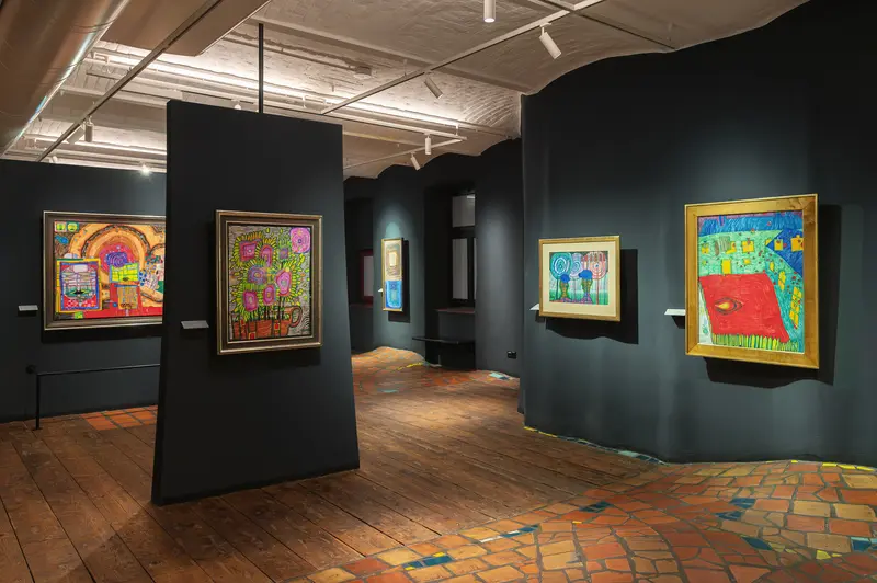 Vibrant Contemporary Art Exhibition with Colorful Abstract Paintings in Gallery Space