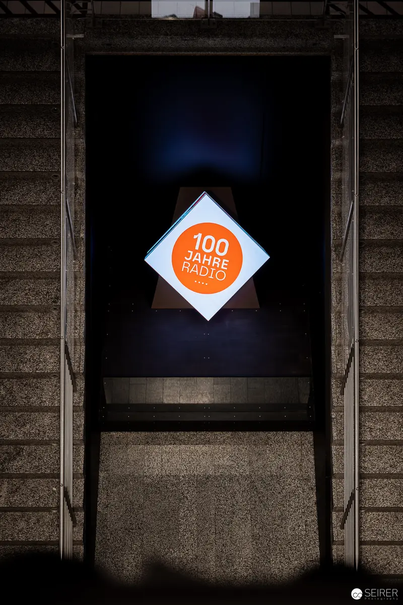 Illuminated "100 Jahre Radio" Exhibition Sign at Technical Museum Vienna