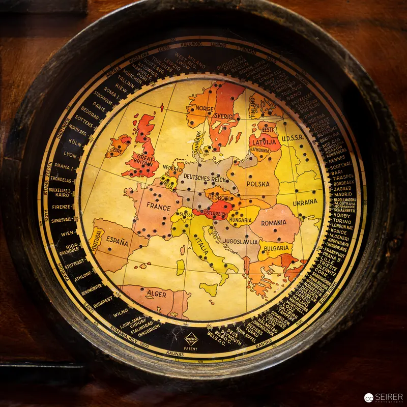 Vintage Radial Map Dial Showing European Countries in Mid-20th Century