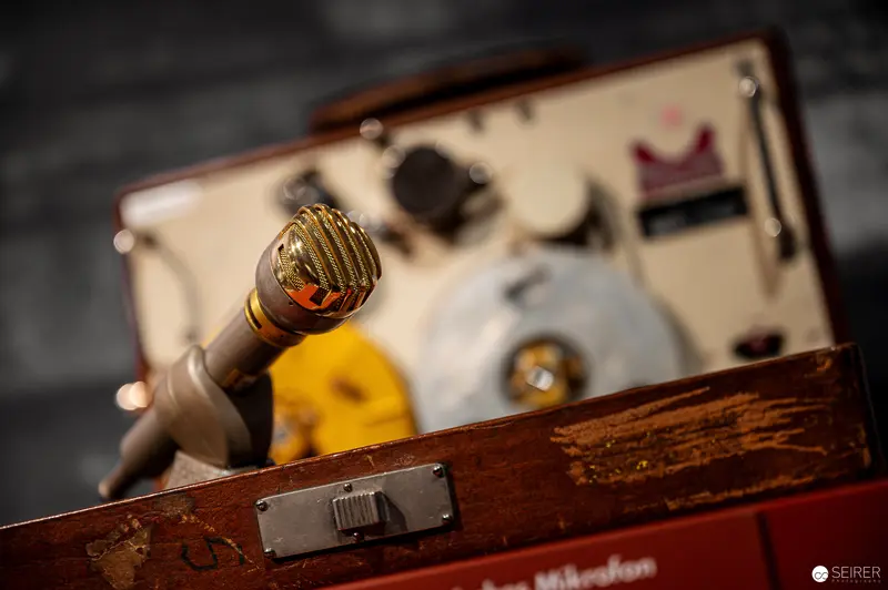 Vintage Microphone and Analog Radio Equipment at "100 Years of Radio" Exhibition