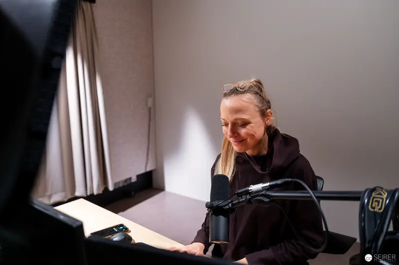 Podcast Recording Session in Studio with Professional Microphone