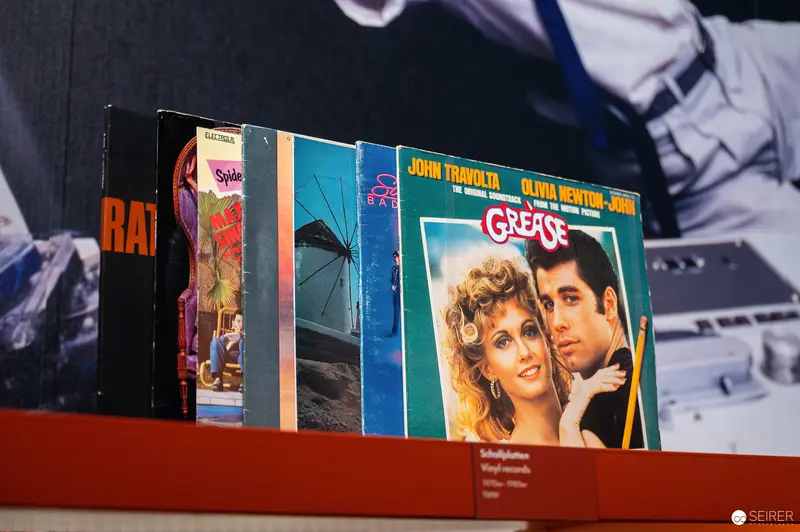 Vintage Vinyl Record Albums Featuring Grease Movie Soundtrack Display