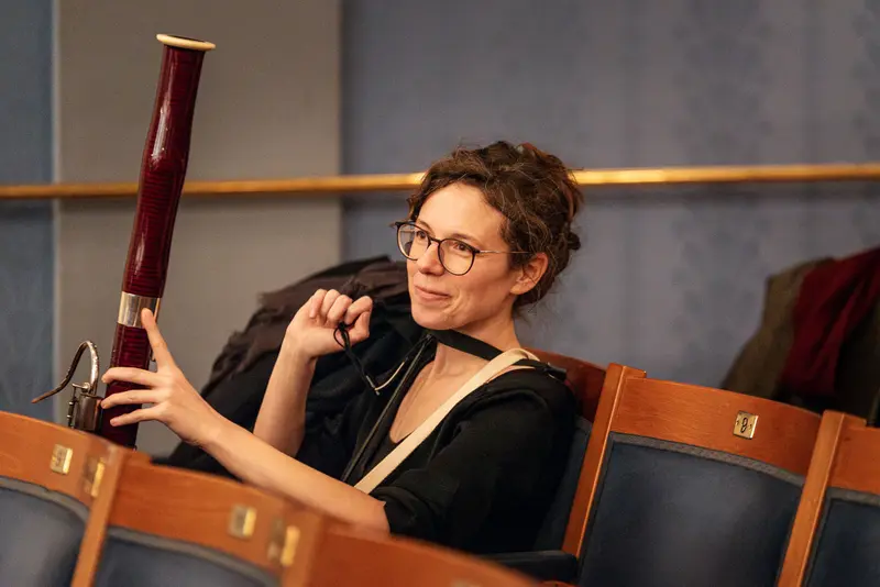 TU Orchestra Musician Holding Bassoon at Konzerthaus Wien Anniversary Performance