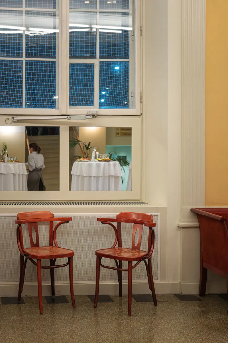 Vintage Red Chairs by Window in Elegant Interior Setting