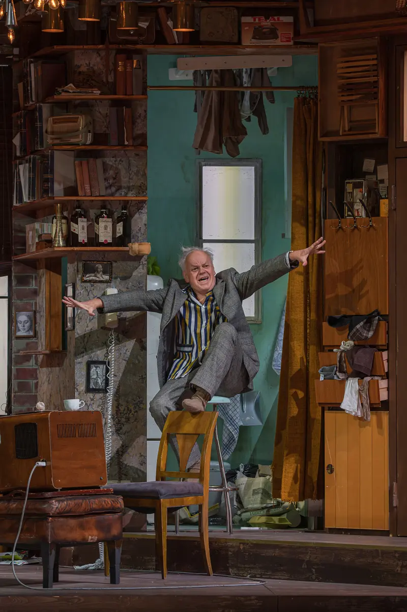 Exuberant Actor on Stage During "Sonny Boys" Theater Rehearsal in Josefstadt