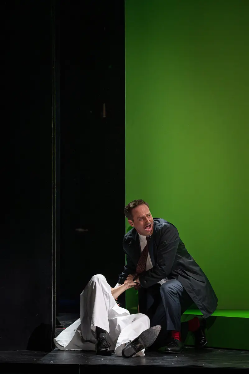 Actor Performing Dramatic Scene in "Sonny Boys" Theater Production