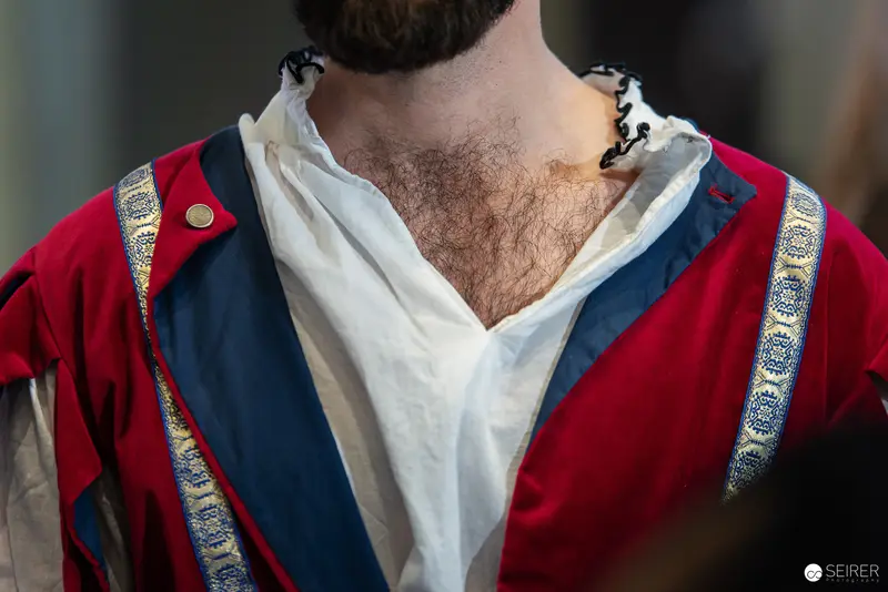 Historical Reenactor in Red and Blue Costume at Vienna Comic Convention