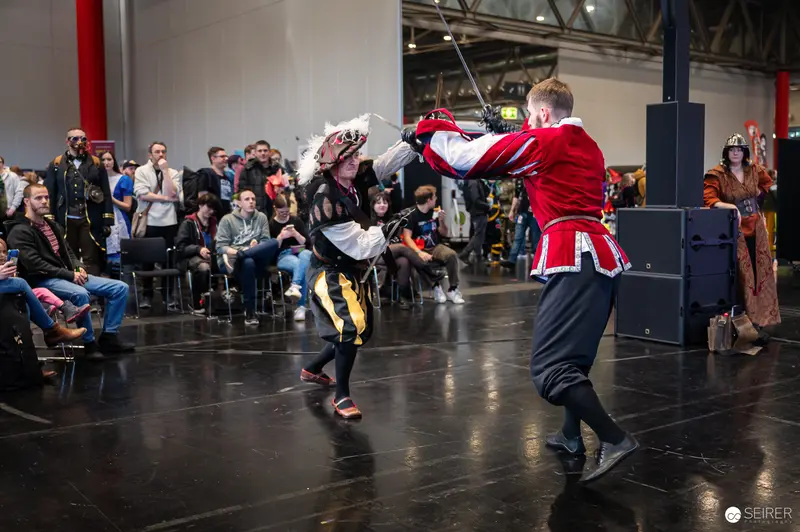 Medieval Combat Demonstration at Vienna ComicCon 2024 Historical Reenactment Stage