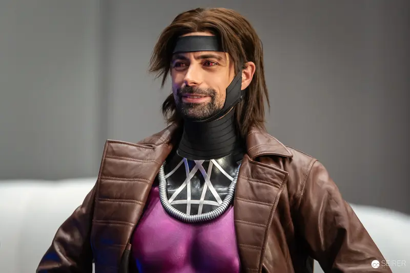 Cosplayer in Brown Leather Jacket Portraying Gambit at Vienna ComicCon 2024