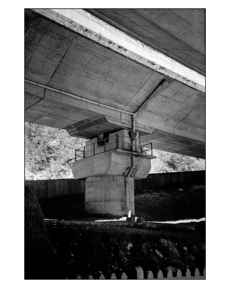 Concrete pier and underside of motorway viaduct, Villach–Grado cycling route, 2024