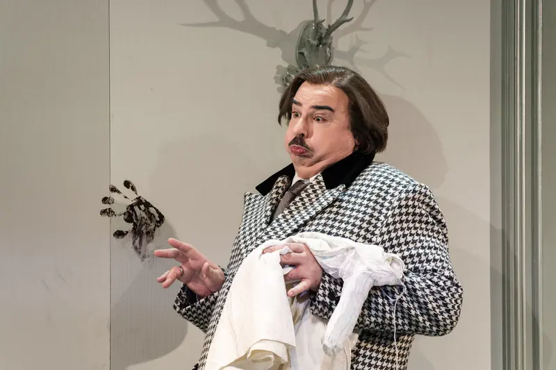 Michael Dangl in Theatrical Pose During "Die Affäre Rue de Lourcine" Rehearsal