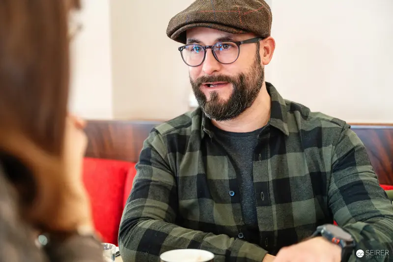 Falk Holzapfel "Zapf" in Conversation at Cafe Museum, Vienna