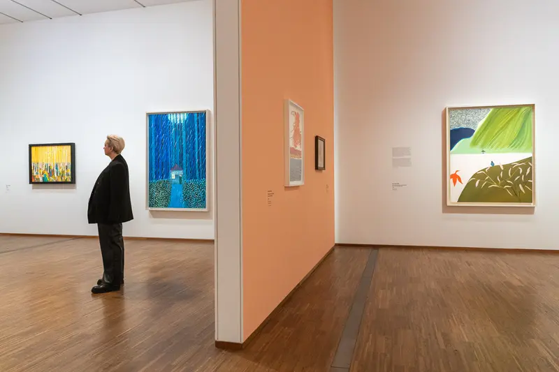 Exhibition Wong - Van Gogh: Visitor Contemplating Artworks at Albertina Museum