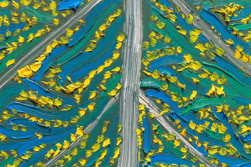Van Gogh Exhibition at Albertina: Vibrant Yellow and Blue Abstract Painting Detail