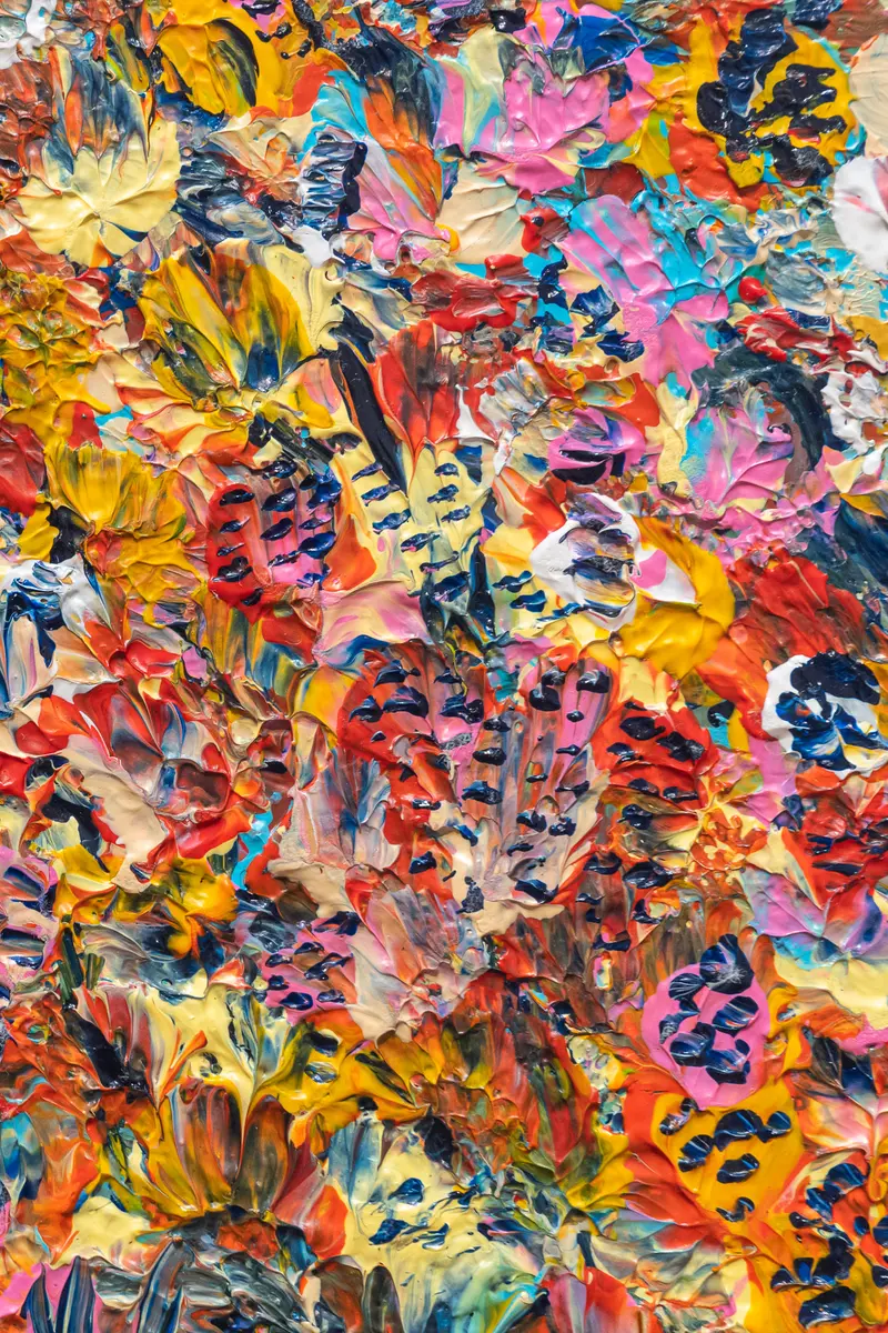 Vibrant Abstract Expressionist Oil Painting with Explosive Color Palette