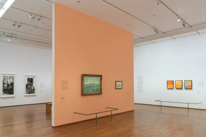 Wong - Van Gogh Exhibition Interior at Albertina Museum with Seascape Artwork