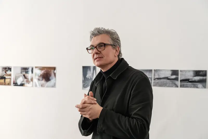 Valie Export and Felix Hoffmann in Discussion at Photography Exhibition