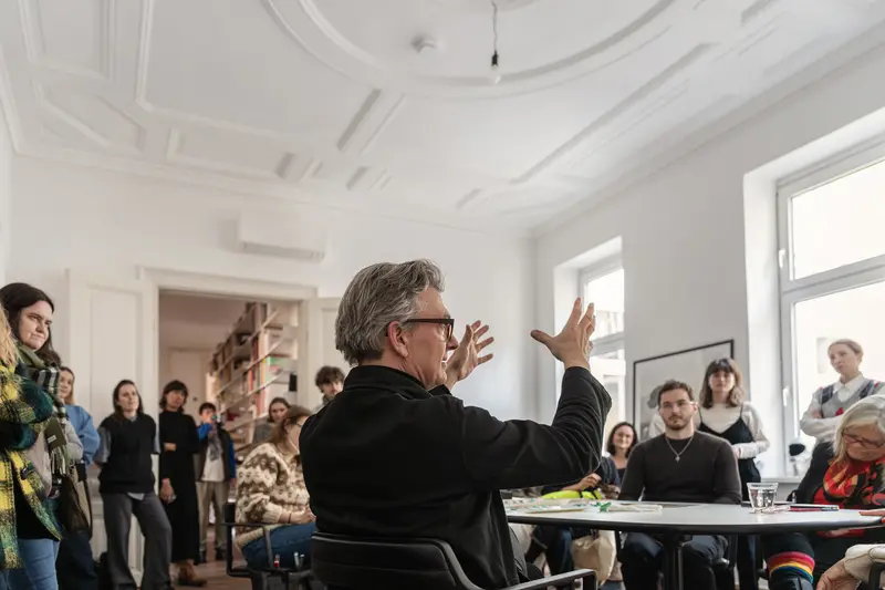 Valie Export Discussing Art and Performance at Austrian Cultural Event