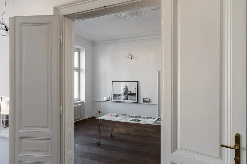 Valie Export and Felix Hoffmann in Minimalist Gallery Exhibition Space
