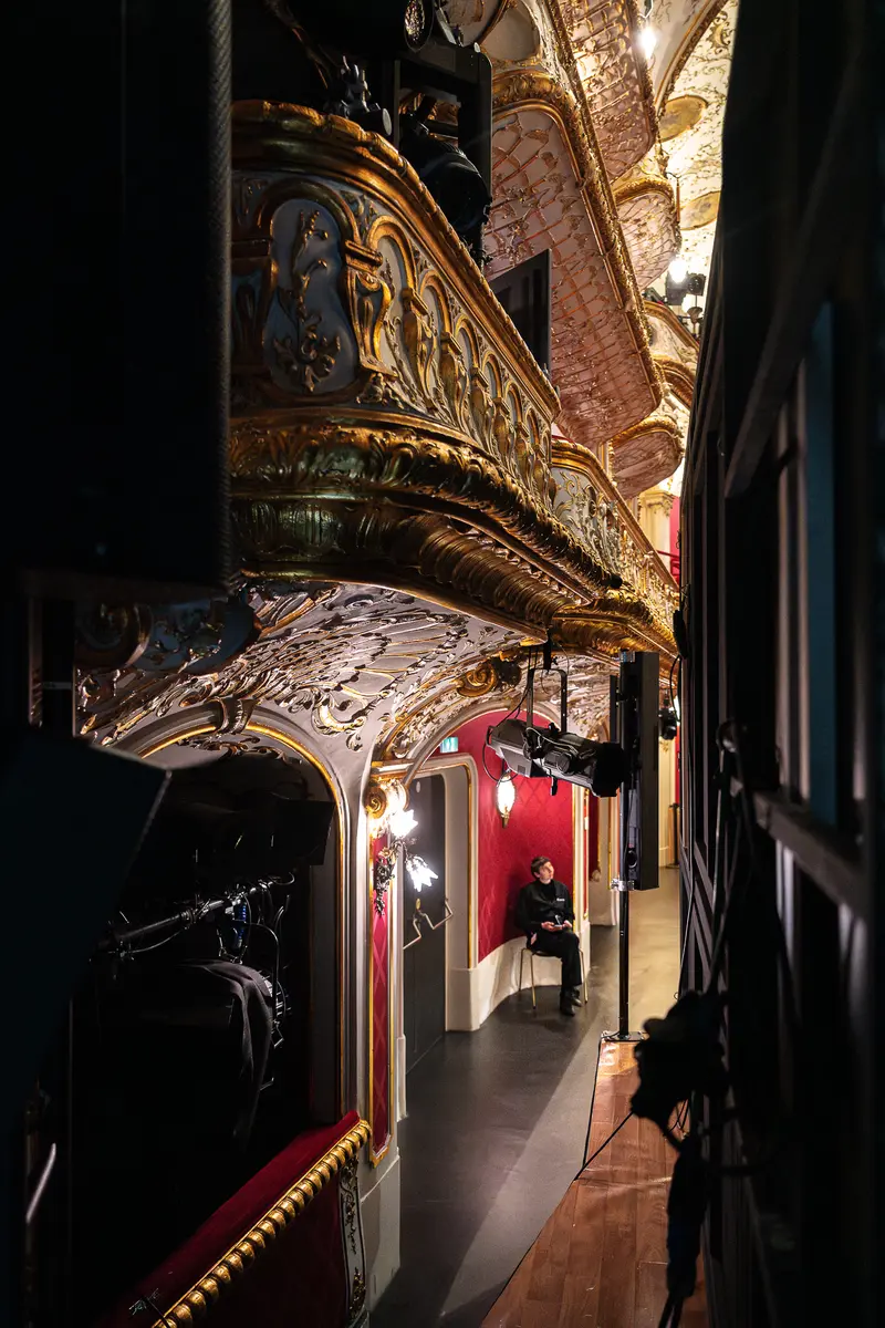 Ornate Backstage Corridor at Volkstheater, Intricate Architectural Details Revealed