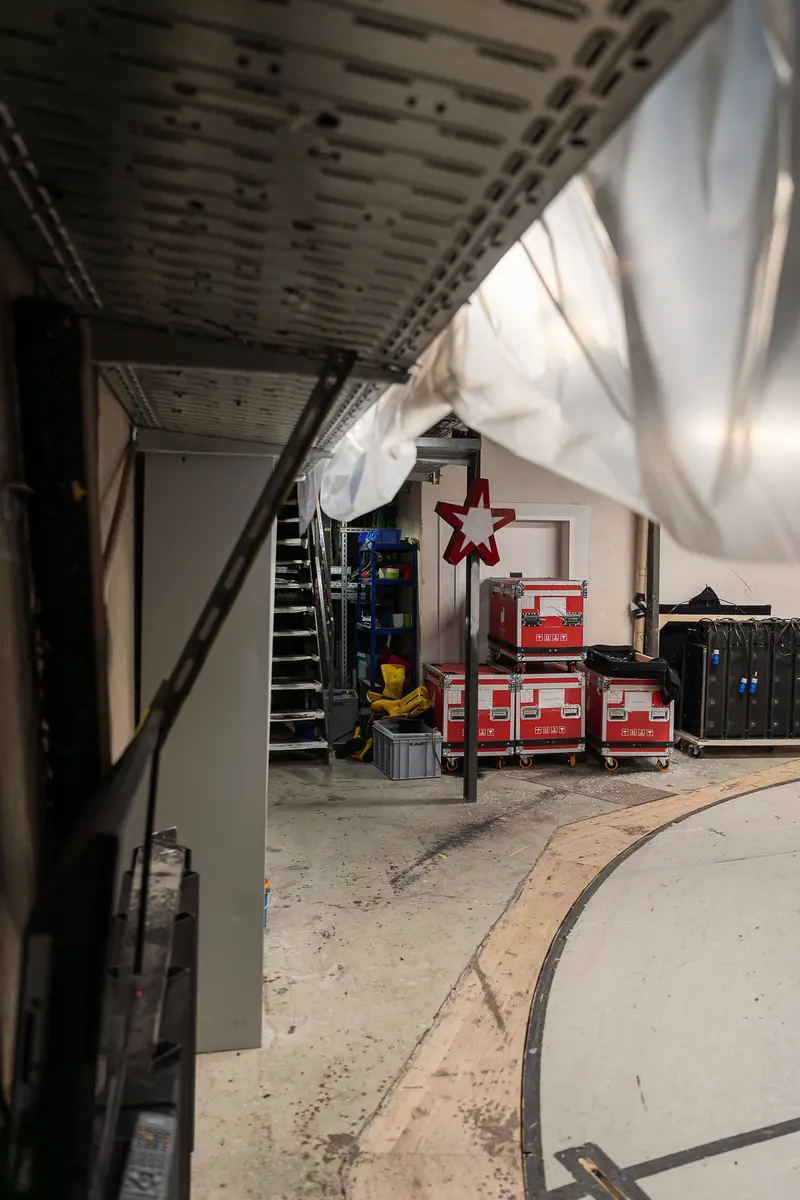 Backstage Storage Area with Technical Equipment at Volkstheater