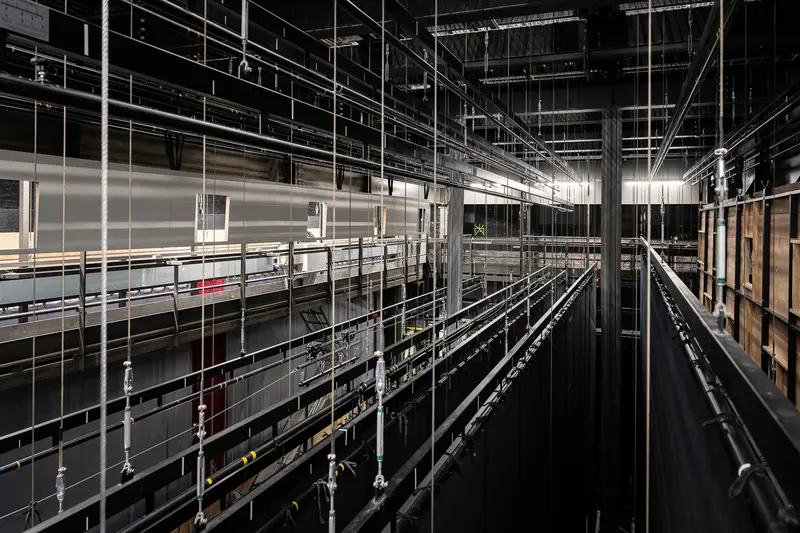 Extensive Theatrical Scaffolding and Backstage Rigging at Volkstheater