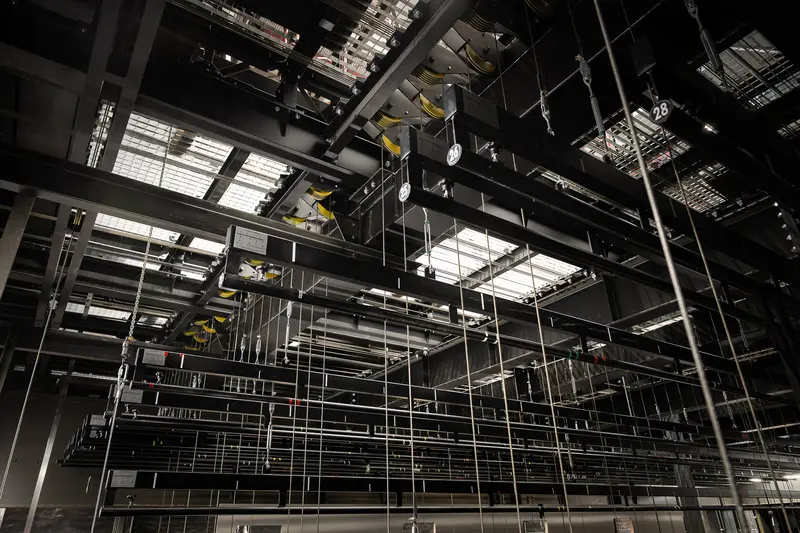 Complex Industrial Scaffolding and Support Structure Backstage at Volkstheater