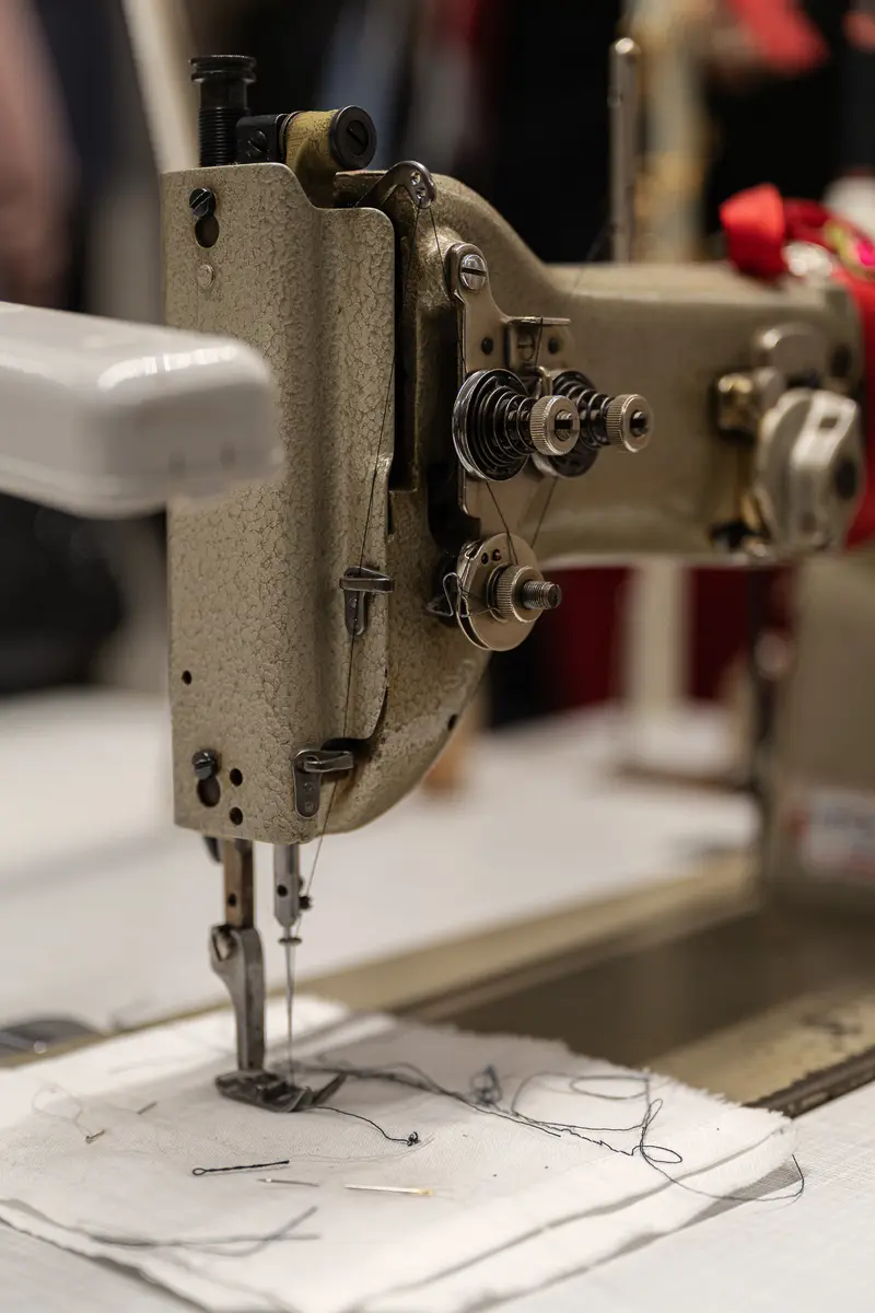 Vintage Industrial Sewing Machine Detail with Threaded Needle