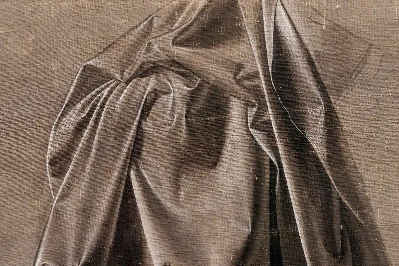 Draped Fabric Study in Sepia Tone on Textured Canvas