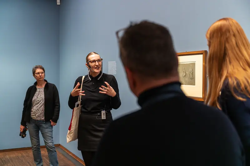 Curator Discussing Leonardo Dürer Exhibition at Albertina Museum, Vienna