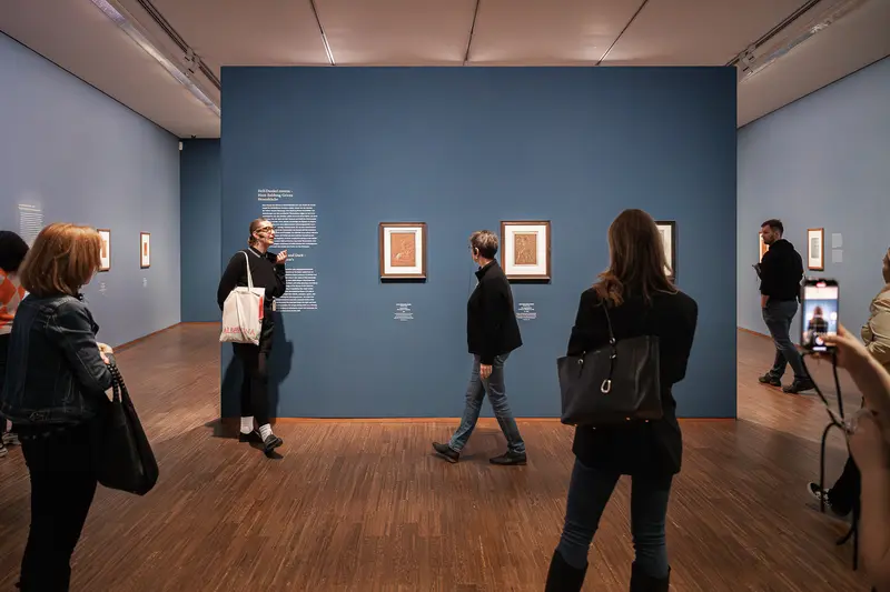 Visitors Exploring Leonardo Dürer Exhibition at Albertina Museum in Vienna