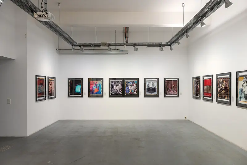 Art Gallery Interior with Framed Artworks on White Walls