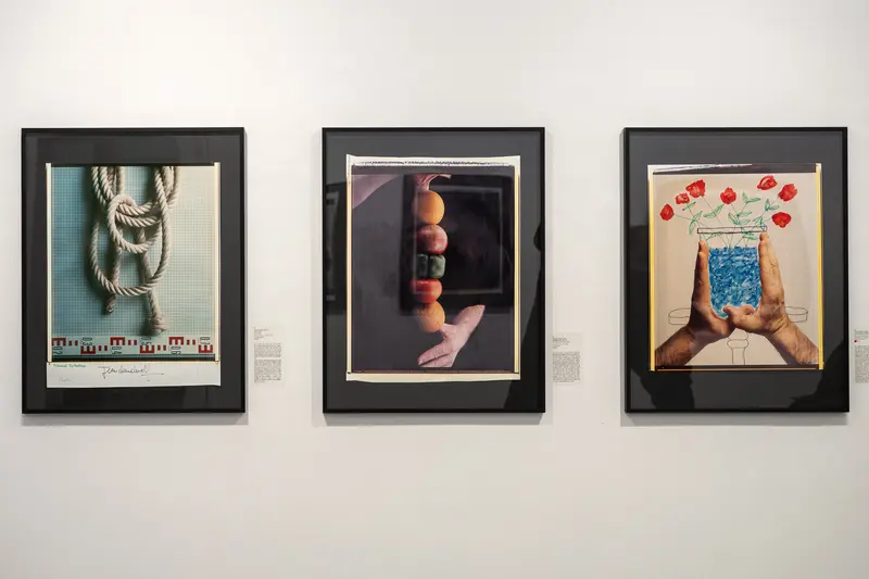 Three Framed Conceptual Art Photographs Displayed on White Gallery Wall