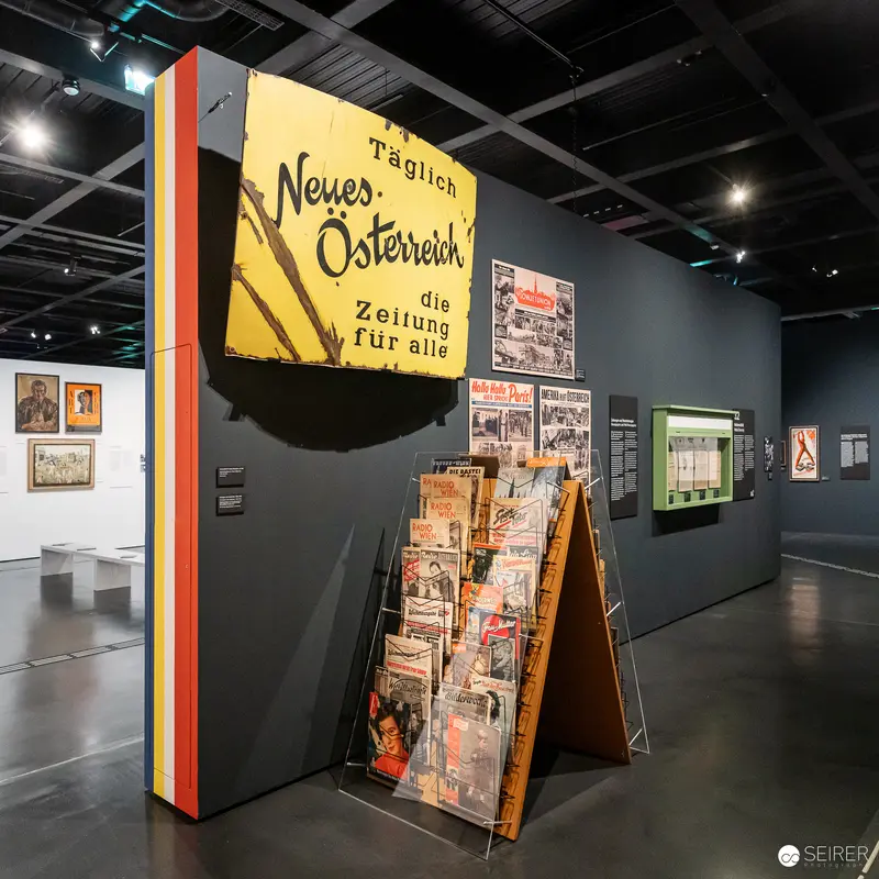 Neues Österreich Newspaper Display at Historical Exhibition on Allied Forces