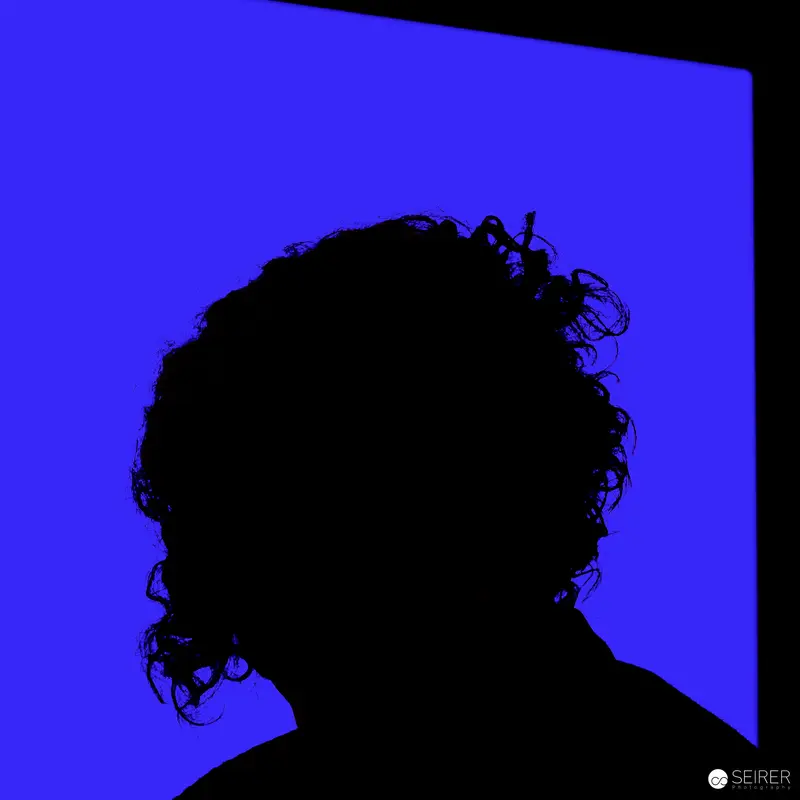 Silhouette Profile Against Vivid Blue Background in Exhibition Series