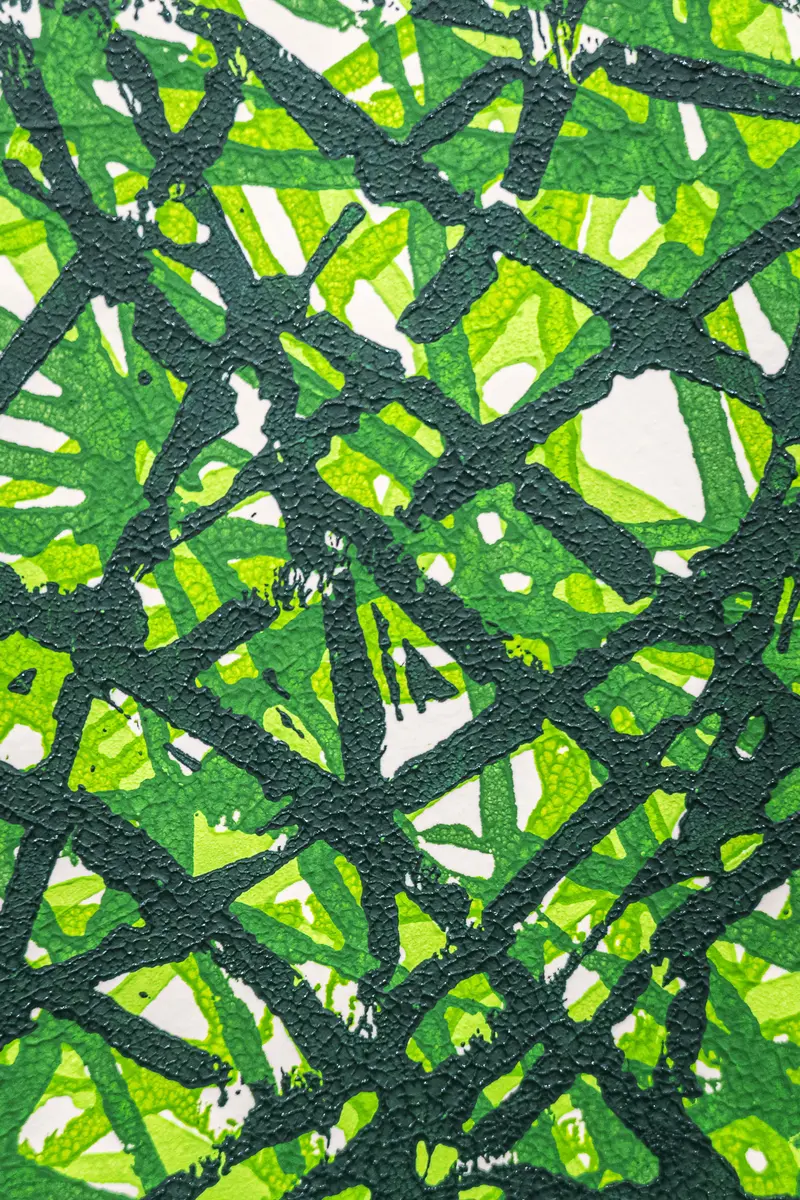 Abstract Green Geometric Fractal Pattern with Interconnected Dark Lines