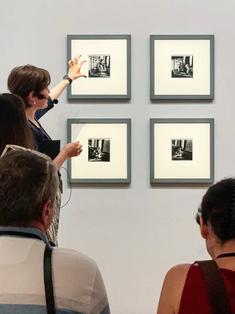 Visitors Examining Francesca Woodman Photographs at Albertina Museum Exhibition