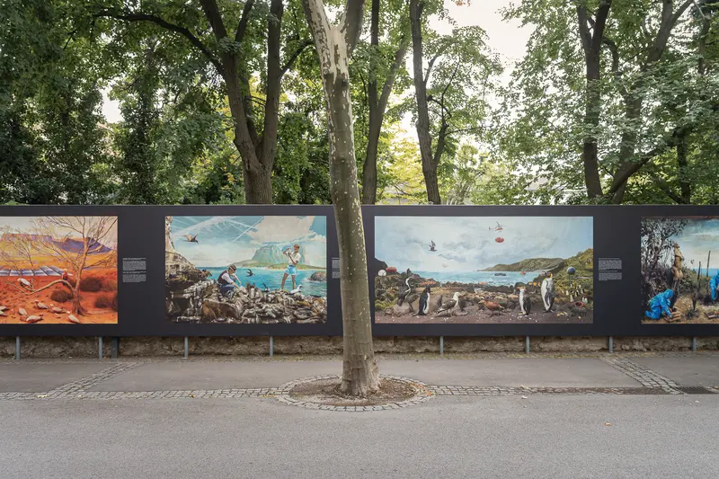 Outdoor Photo Exhibition Showcasing Environmental Landscapes and Wildlife Scenes