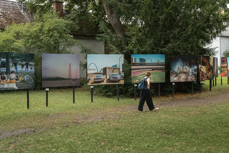 Outdoor Photo Exhibition Showcasing Urban Landscapes and Architecture