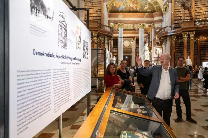 Dr. Hans Petschar Leads Tour of Austrian National Library Exhibition